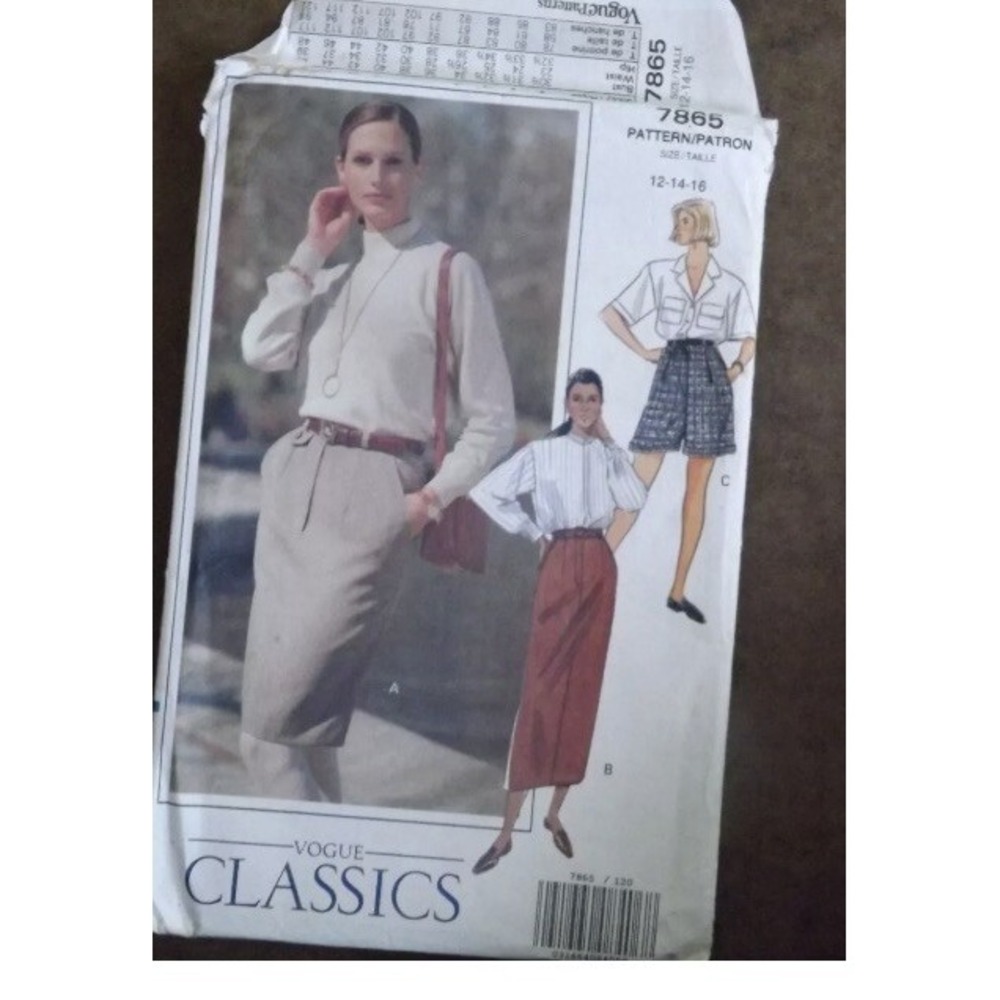 VOGUE CLASSICS EASY SEWING PATTERN 7865 MISSES SKIRT SHORTS SIZES 12-14-16 Cut
